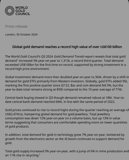 Global gold demand reaches a record high value of over US$100 billion