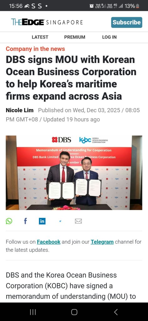 DBS to provide banking solutions and financing to Korean Ocean Business Corporatìon