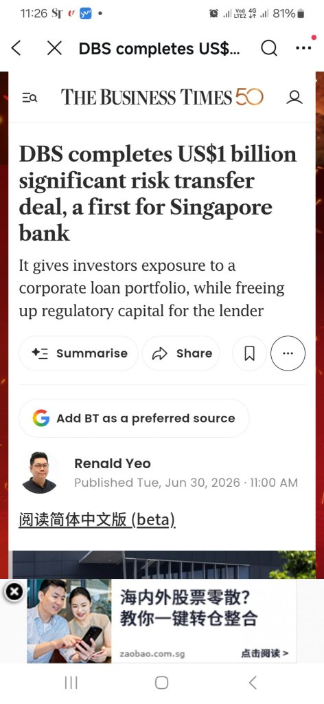 Latest-International Banks r trying to copy DBS' very smart feat by securitizing their loans