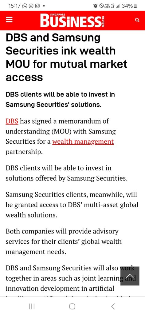 Tonight SK Hynux's listed on Nasdaq. This event will draw more Asian ultra-rich clients to DBS' Korean market (micchips) and rich Koreans to Asian economies like Taiwan, Thailand, Mainland China.