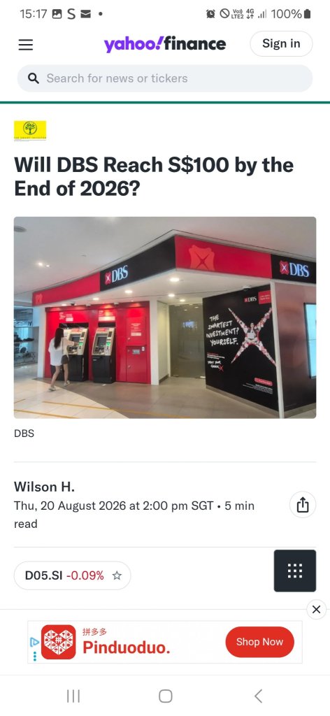 DBSグループへの熱狂的な関心？昨日「The Smart Investor」がこの問いを投げかけ、本日Yahoo Financeも同じ質問を提起