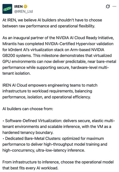 IREN เลิกขุดบิทแล้วหันไปทำ Neo Cloud แบบ 100% แถมได้ใบเซอร์ NVDA Arm-based อีก เตรียมปั๊มราคาหุ้นพุ่งกระจายแน่นอน 🤣 โชคดีครับทุกคน
