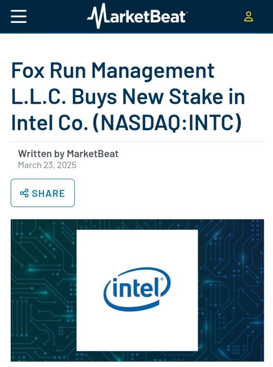 Fox Run Management L.L.C. Buys New Stake in Intel Co. (NASDAQ:INTC). Written by MarketBeatMarch 23, 2025