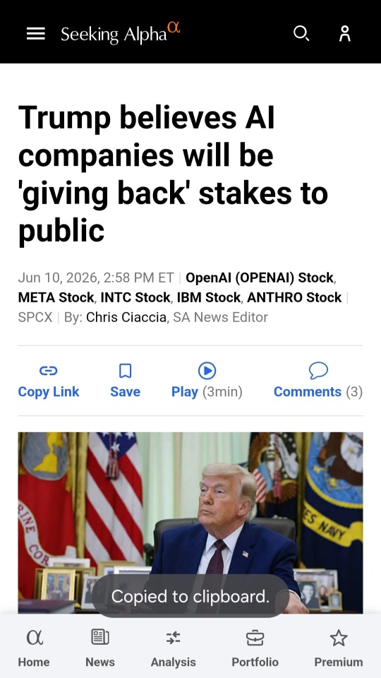 Trump believes AI companies will be 'giving back' stakes to public