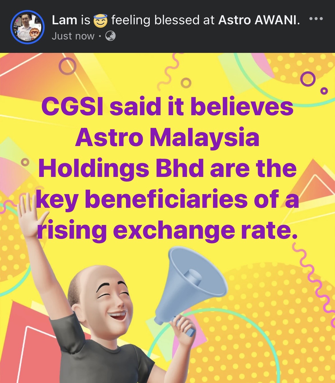 🎊🎉🛍️🛒📈⬆️🚀CGSI said it believesAstro MalaysiaHoldings Bhd are theKey beneficiaries of a rising exchange rate.