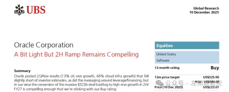 What are the sellers sticking to after the 'pullback'? Despite significant declines in Oracle and Broadcom, UBS's research report still maintains a Buy rating.