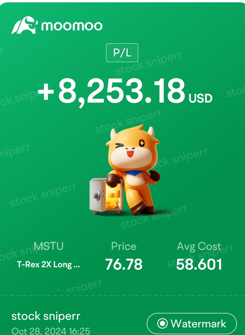 $T-Rex 2X Long MSTR Daily Target ETF (MSTU.US)$$MicroStrategy (MSTR.US)$ 剃髮Mstu，在這裡用利潤添加更多的mstr。正如Saylor所言，這是無限的資金循環