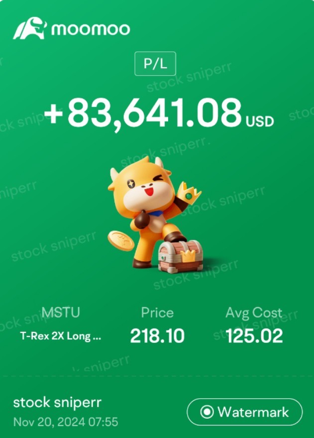 $T-Rex 2X Long MSTR Daily Target ETF (MSTU.US)$$MicroStrategy (MSTR.US)$ Fell asleep and just woke up. Must have been quite a night. Will cash out and transfer ...