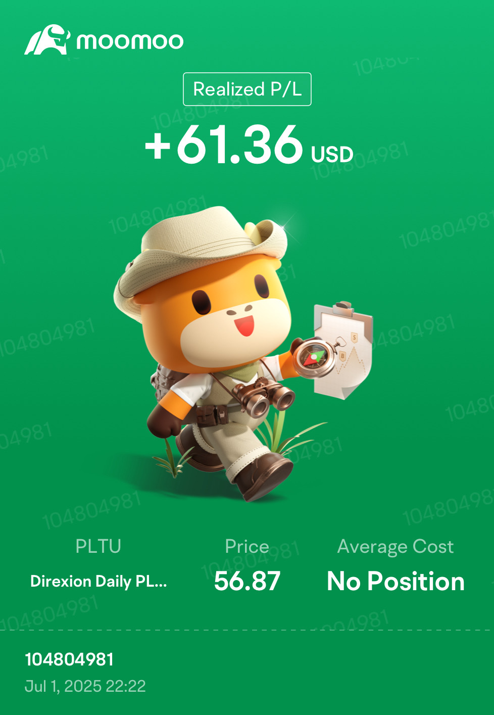 本来可以更好，但总比没有要好 $2倍做多PLTR ETF-Direxion (PLTU.US)$