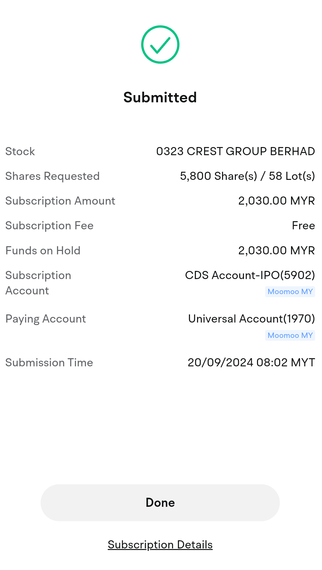 $CREST (0323.MY)$ done