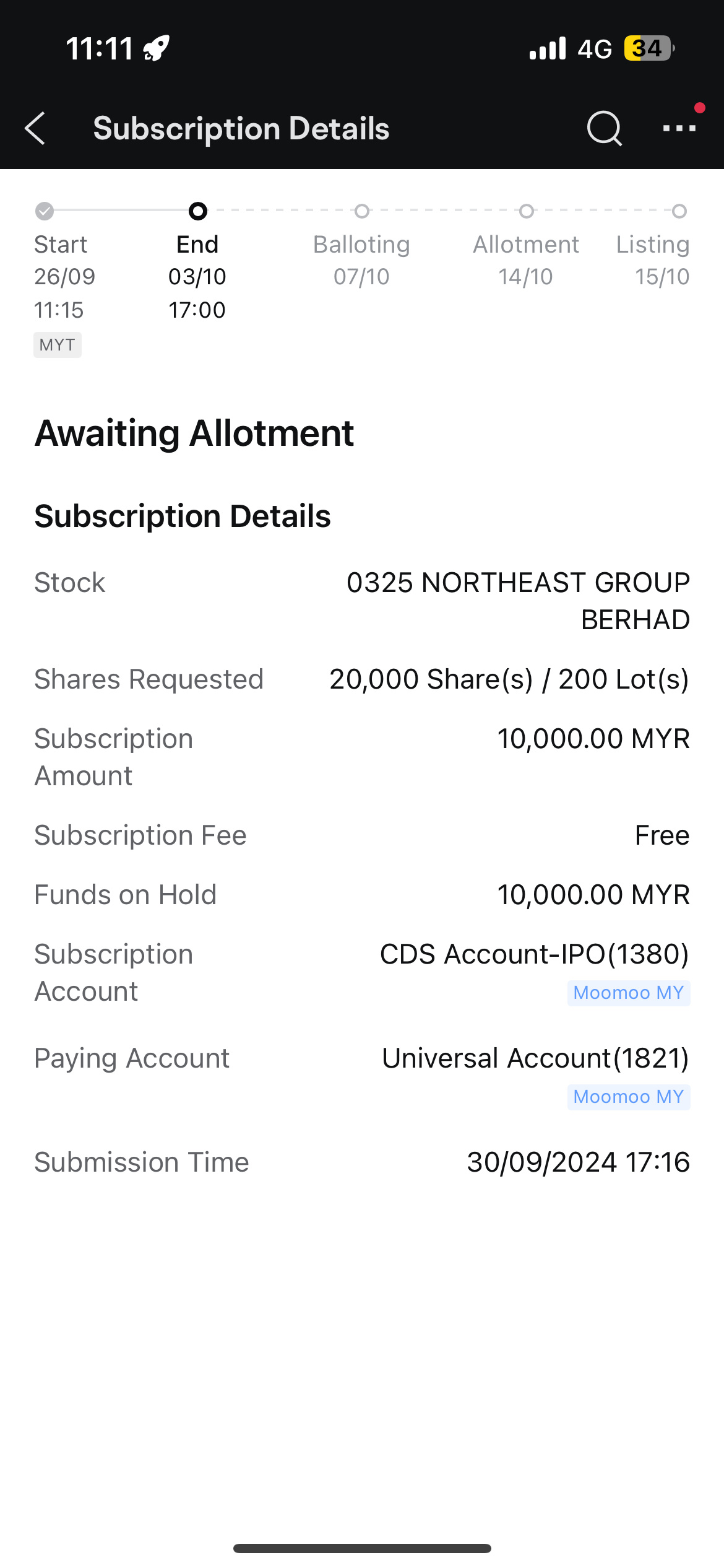 $NE (0325.MY)$ 上次错过了最后4个IPO，希望这次能抢到……