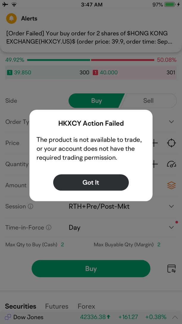 Why unable to buy this ticker?