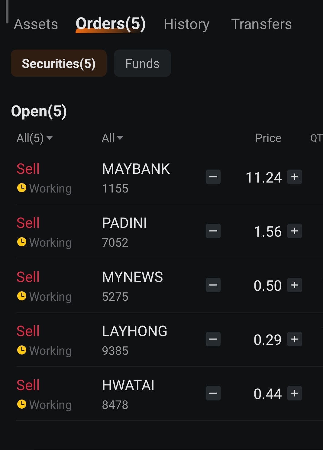 我今天的订单包括对于 $MAYBANK (1155.MY)$