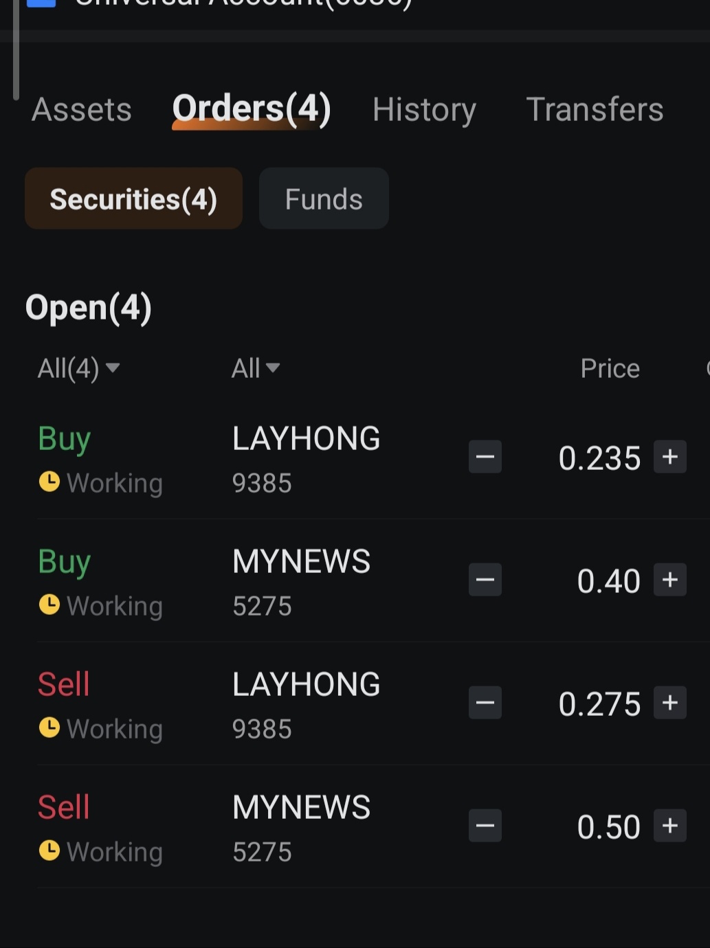 我今天下的订单包括 $LAYHONG (9385.MY)$