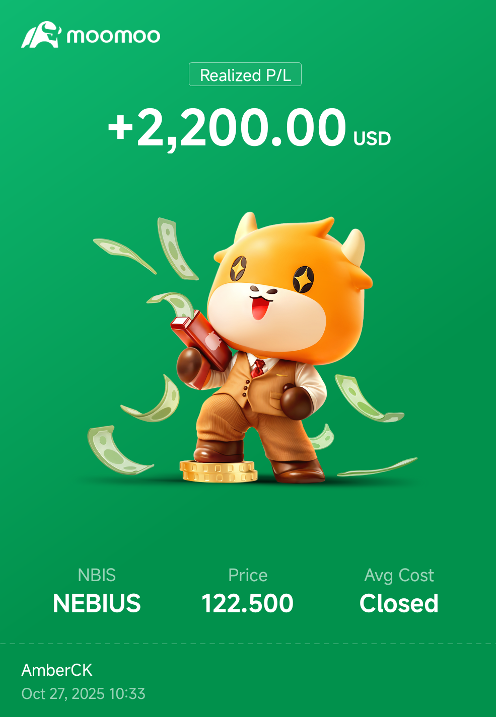 感谢$富途控股(FUTU.US)$ 让我卖出收益去买$NEBIUS (NBIS.US)$ ！你们俩都太棒了！希望剩... - moomoo 社区