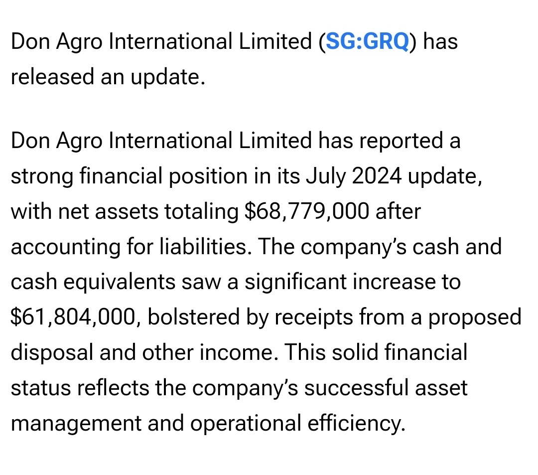 $Don Agro (GRQ.SG)$ 7mil increase from a cash company that do not have any business activity at the moment, impressive.