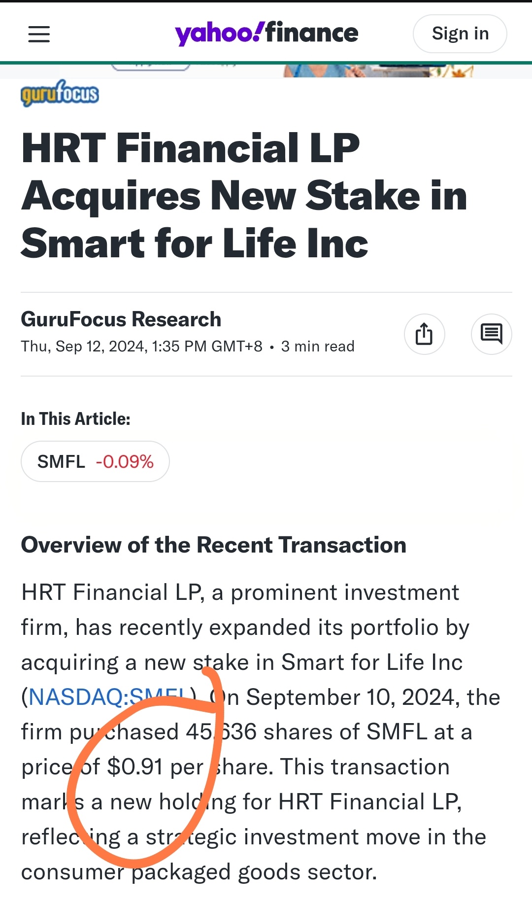 $Smart for Life (SMFL.US)$ sorry guys just pointing out that institution buy this at $0.91