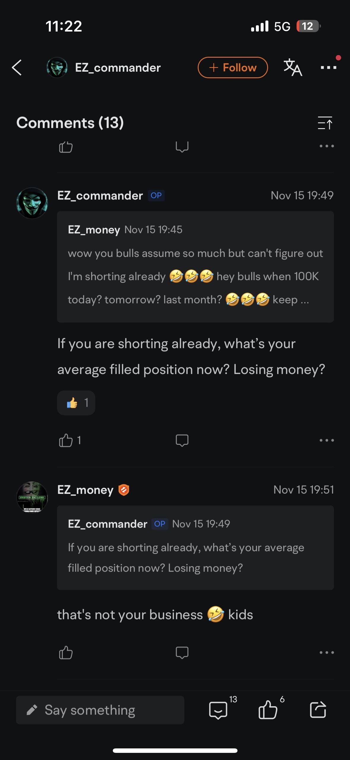 Ez_commender, ezmoney is not your friend bro. Join the bull together we will help u