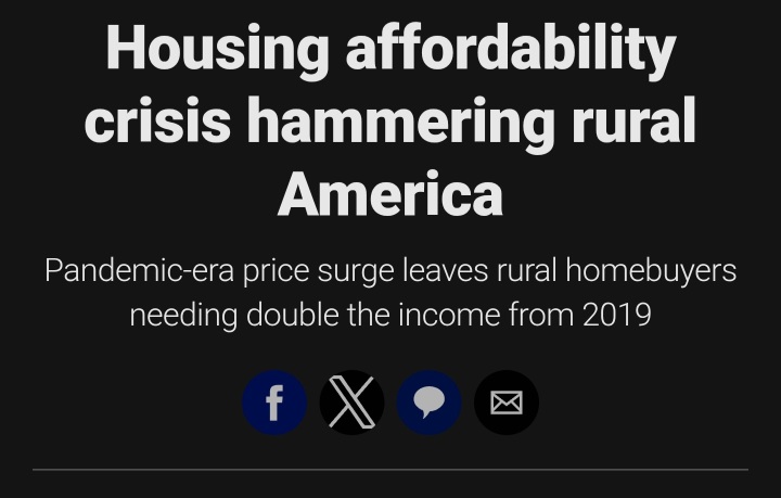 Housing affordability Crisis even hammering rural in America .Alot people can't afford houses thats facts , home sales is super low  . Red Alert risk your money listen to paid Promoters