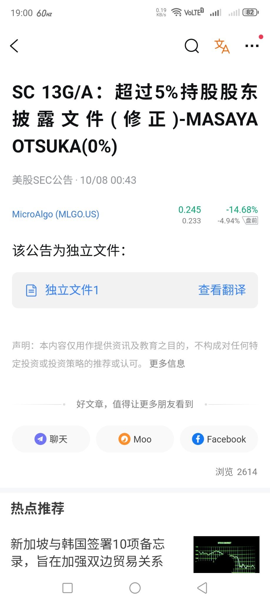 $MicroAlgo (MLGO.US)$ Masaya Otsuka 持股 0% 😱