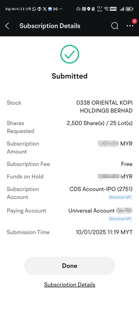 1st time Buying IPO to Oriental Kopi