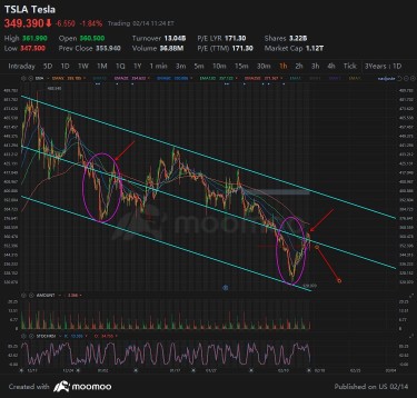 Short term rebound broke through neckline 350.00 once, same chart pattern might repeat ? @ 1 hour chart