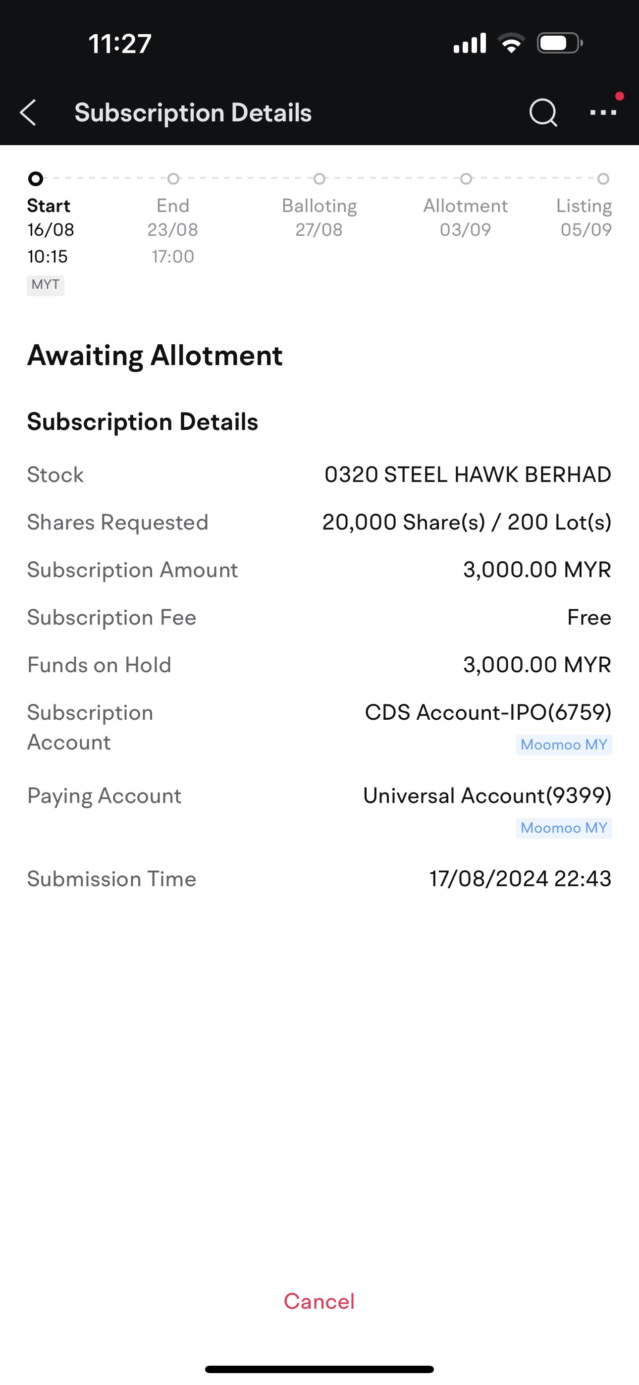 $HAWK (0320.MY)$ 運試し😎