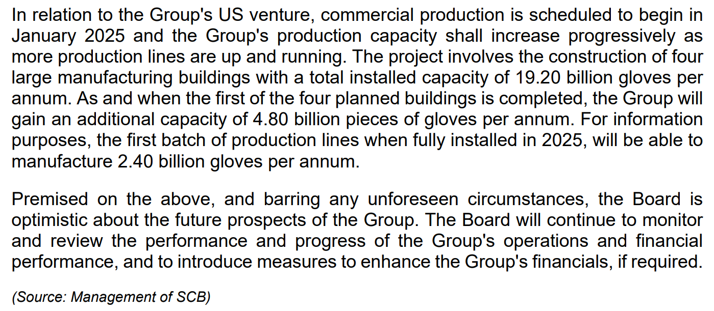 Prospects provided by management of Supermax