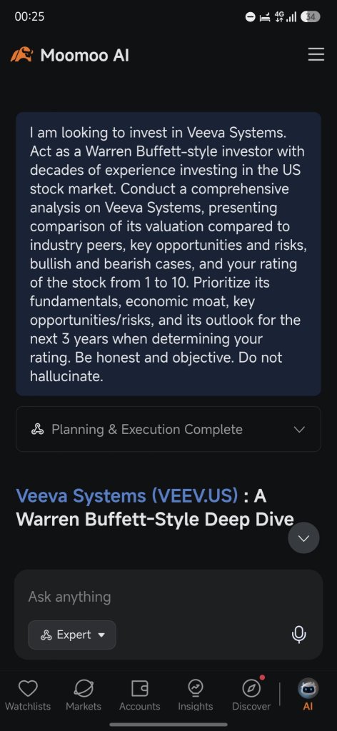 Veeva Systems（VEEV）：moomoo AI 股票分析