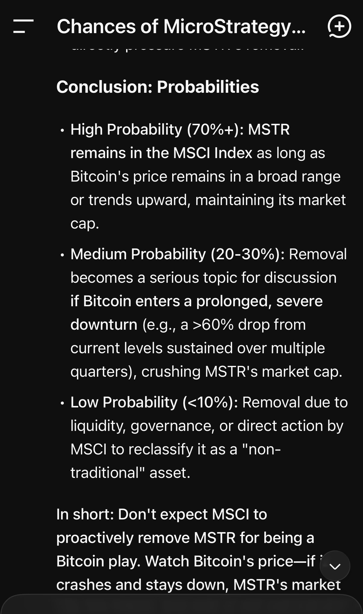 不！MSTR 在2026年1月有0%的可能性被从MSCI中移除。 - moomoo 社区