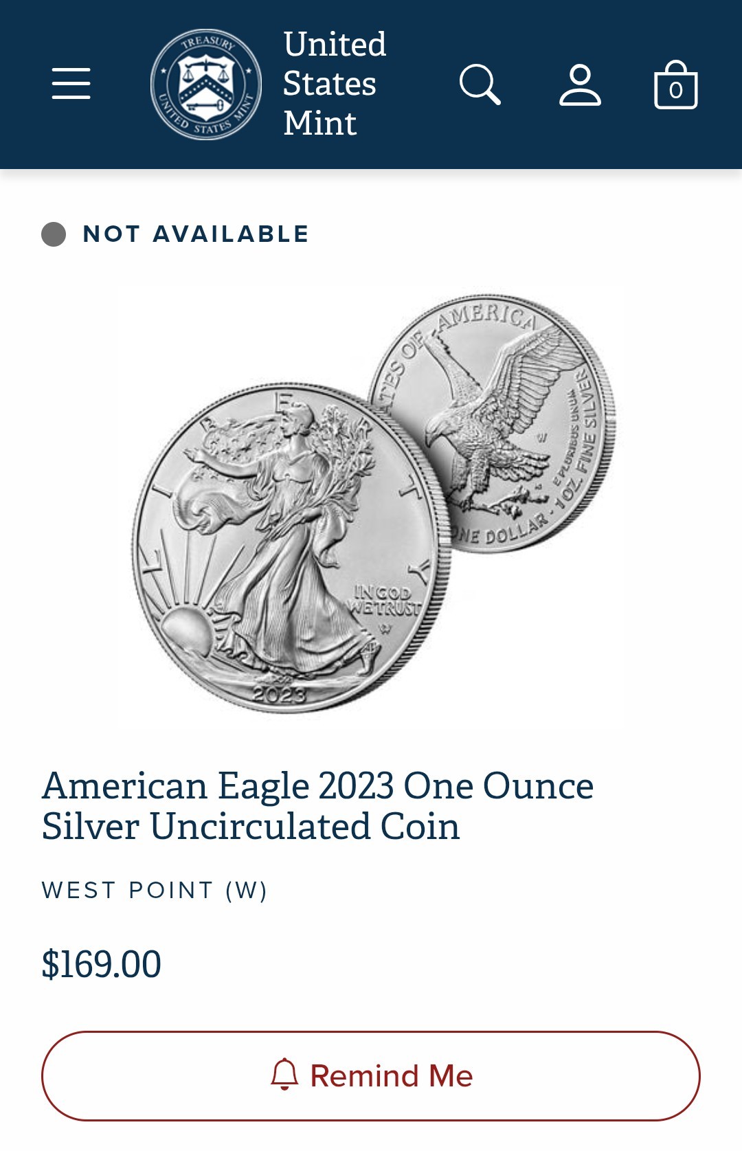169米ドル - - 米国造幣局がシルバーイーグルの価格を改定 $i
