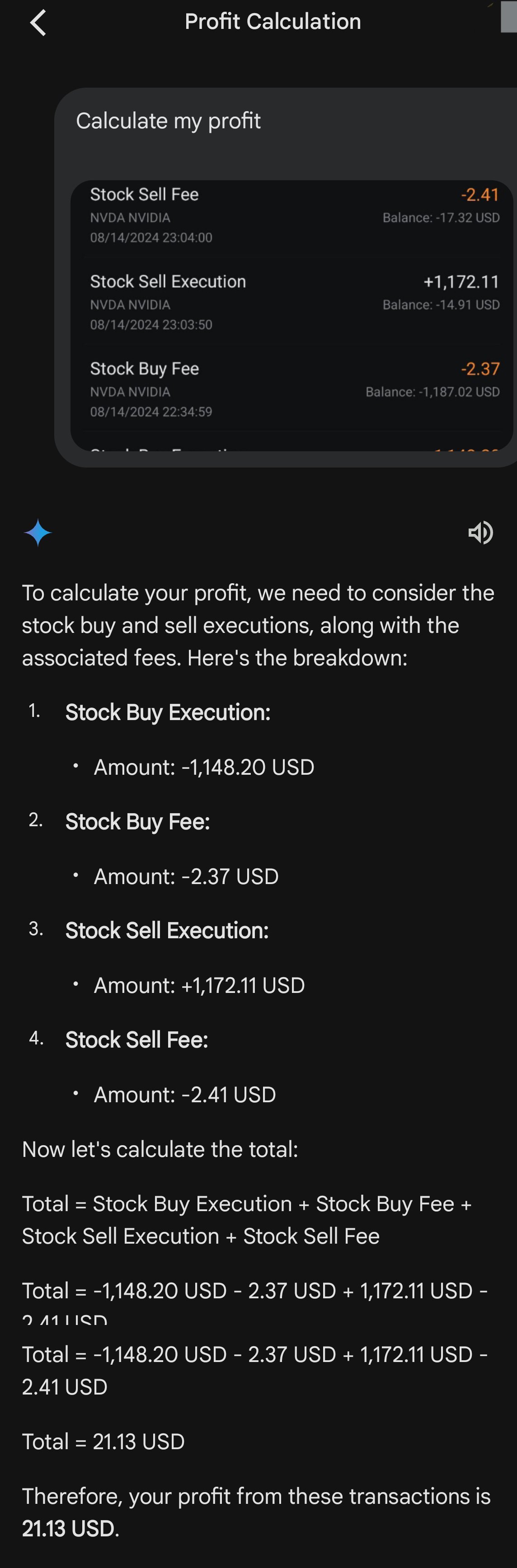 $NVIDIA (NVDA.US)$ earning money with margin, profit 21.13USD hope I can pull this off again