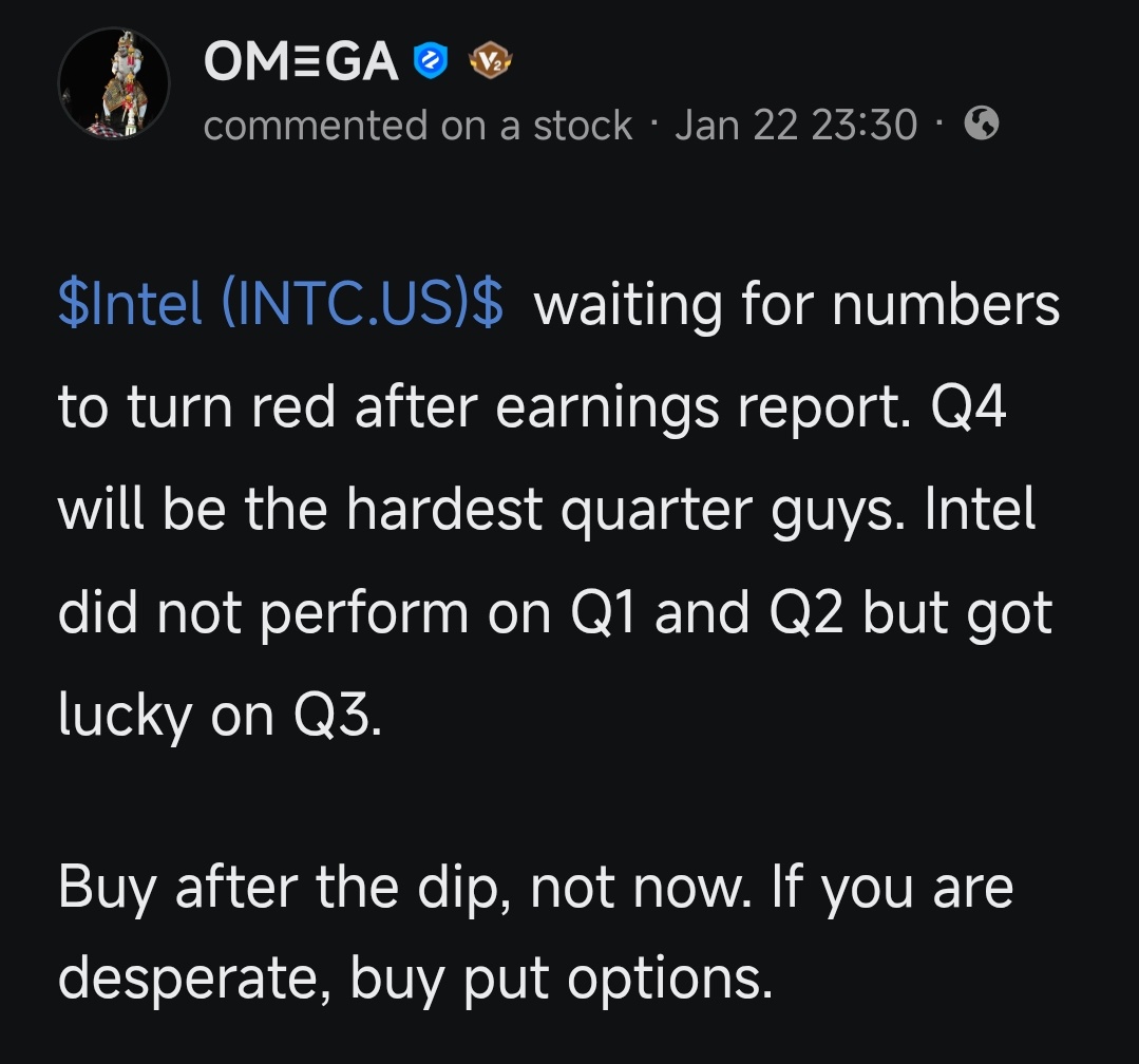 英特尔(INTC.US)$ 对于昨天以54元买入的人来说，回本需要一些时间。想要参与股票投机，至少要学会看数字，并从... - moomoo 社区