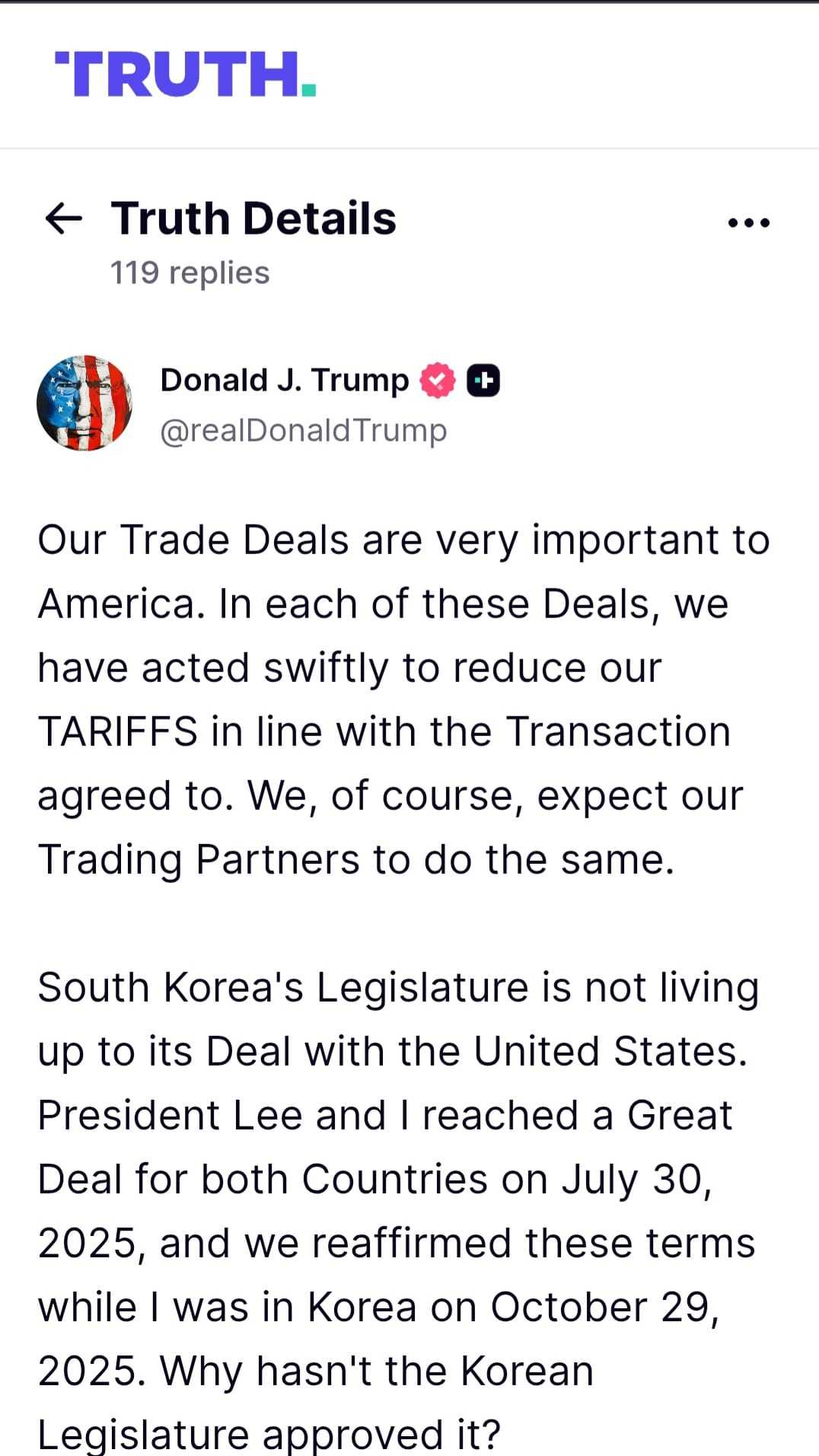 美光科技(MU.US)$ 現在TACO威脅要對韓國徵收關稅，如果韓國公司（例如三星）受到影響，可能會間接使美光科技受... - moomoo 社區