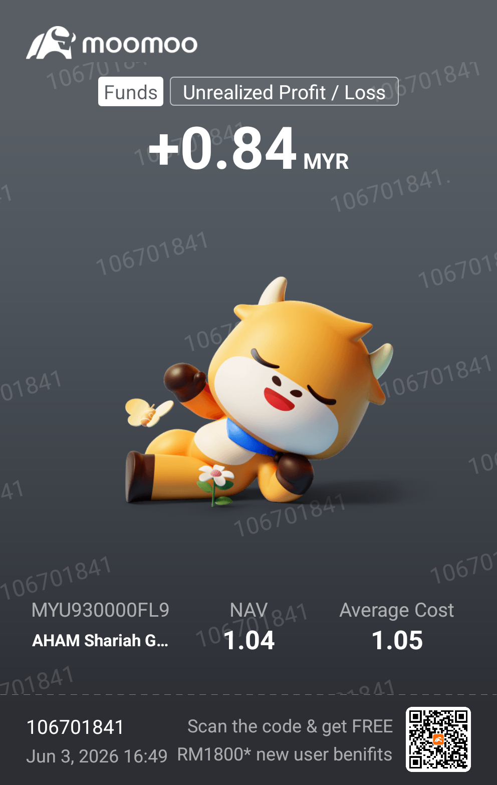 $AHAM Shariah Gold Tracker Fund (MYU930000FL9.MF)$ [苦澀] 耶！賺了0.04馬來西亞仙利潤……哞～～～