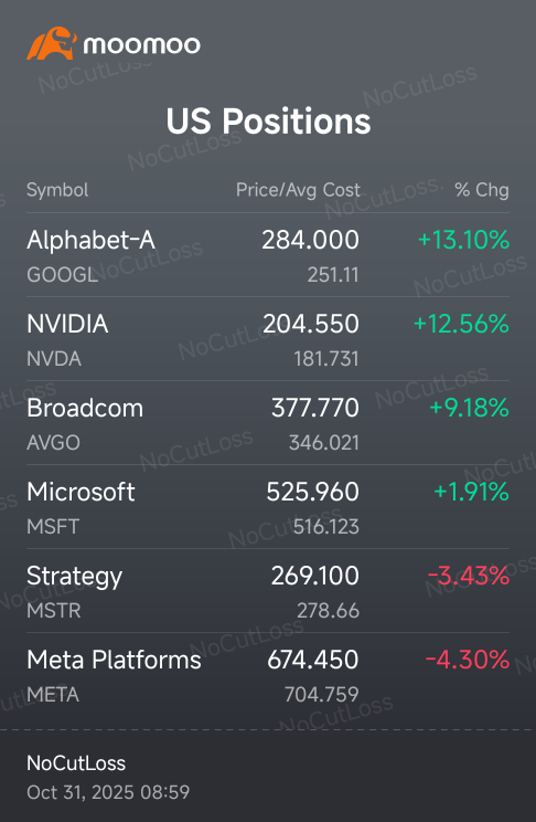 Major setback by additional taxes imposed on META but glad to see META rebounded on intra day low and post market. We shall see how this portfolio will grow over time when the dust has settled..