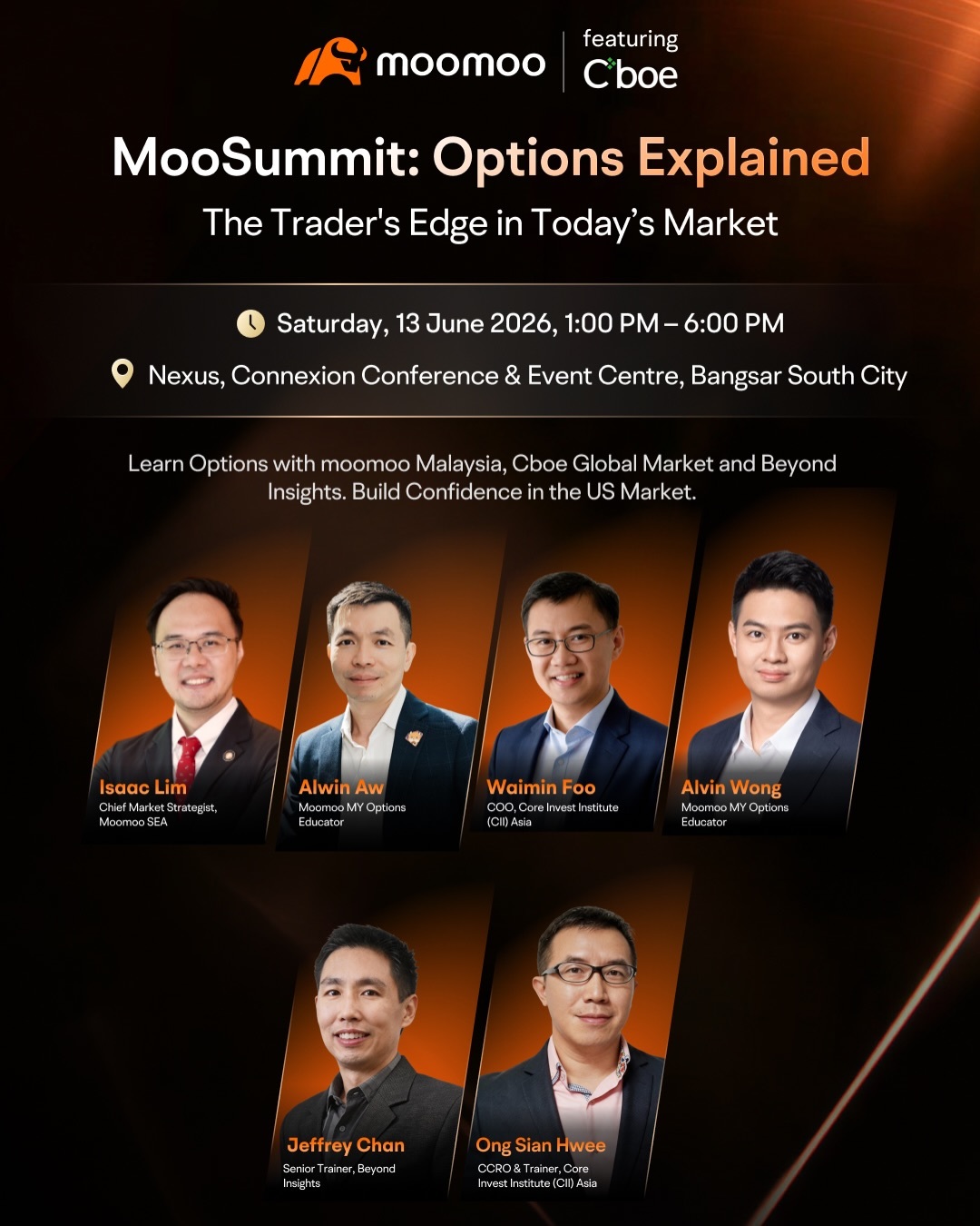 Most investors know stocks. Few truly understand options. That's where opportunity begins. 🚀 Join MooSummit: Options Explained and discover how experienced investors use options to potentially enhance returns, generate income, and manage portfolio risk. 📅 Date: 13th June 2026 (Thursday) ⏰ Time: 8:00 PM – 9:00 PM (Malaysia Time) 📍 Venue: Connexion Nexus, Bangsar South 🎙️ Speaker/Host: Alvin Wong and Alwin Aw (@Options Playbook) and more... 🎟️ Free...