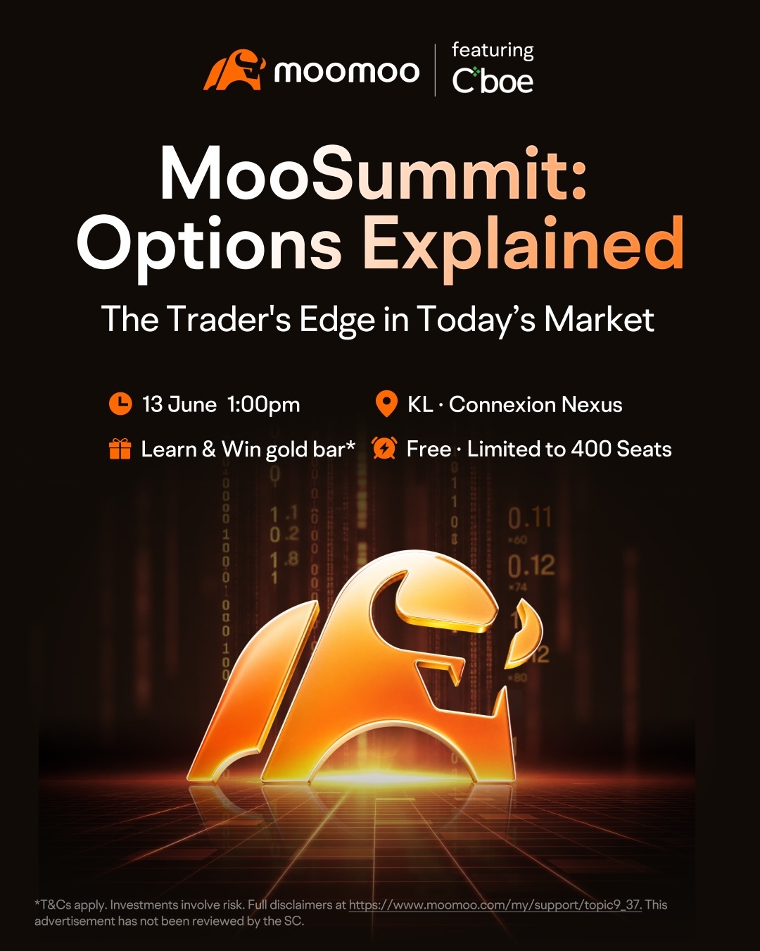Most investors know stocks. Few truly understand options. That's where opportunity begins. 🚀 Join MooSummit: Options Explained and discover how experienced investors use options to potentially enhance returns, generate income, and manage portfolio risk. 📅 Date: 13th June 2026 (Thursday) ⏰ Time: 8:00 PM – 9:00 PM (Malaysia Time) 📍 Venue: Connexion Nexus, Bangsar South 🎙️ Speaker/Host: Alvin Wong and Alwin Aw (@Options Playbook) and more... 🎟️ Free...