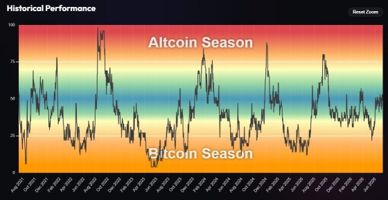 比特币的表现被50%的主流山寨币超越。