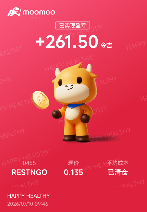 感謝RESTNGO，四天內賺到的小盈利。雖然不多，仍然心存感激