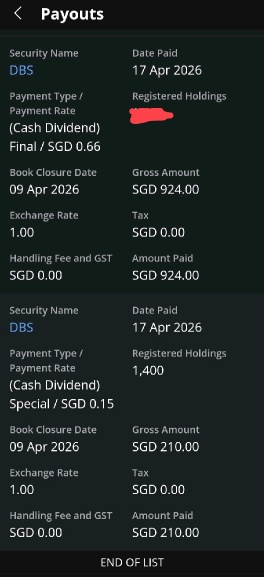 1st DBS dividend payout! happy and blessed 🥰😍🥰