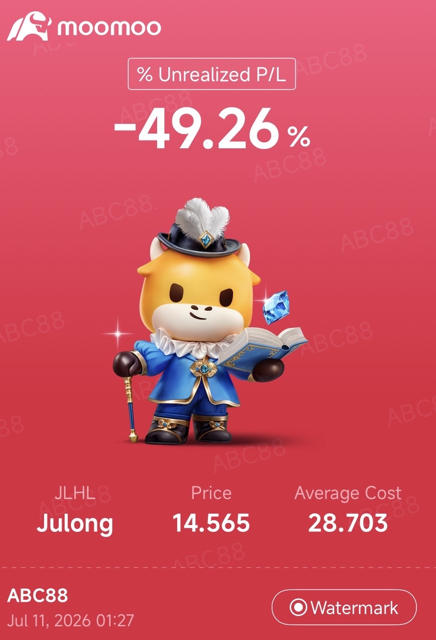 $巨龍在線 (JLHL.US)$ 虧得少於50%就開心了😝