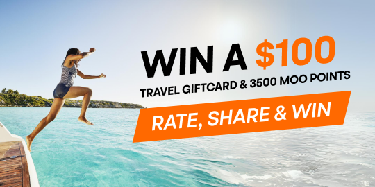 Rate, share & win! Score a $100 travel gift card & 3500 moo points