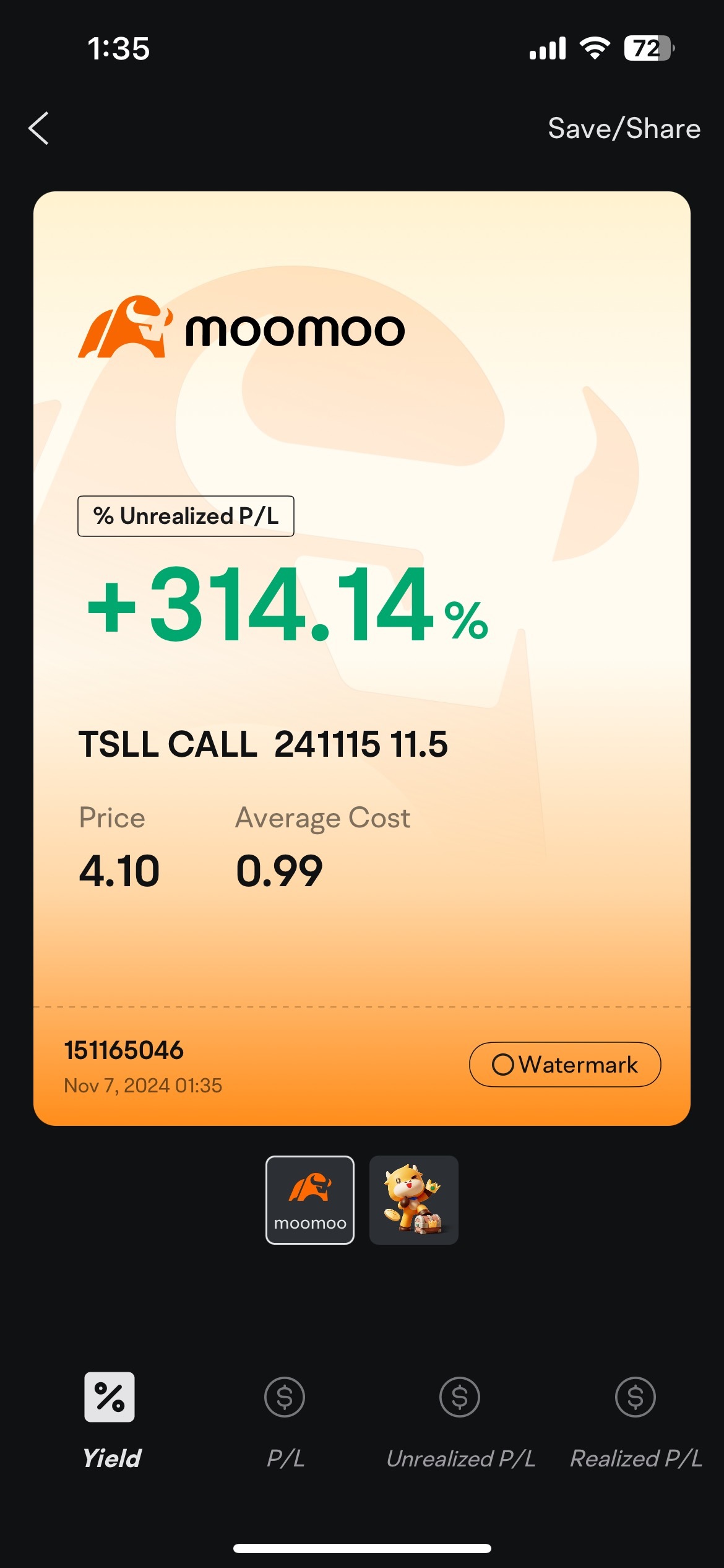 $TSLL 241115 11.50C$