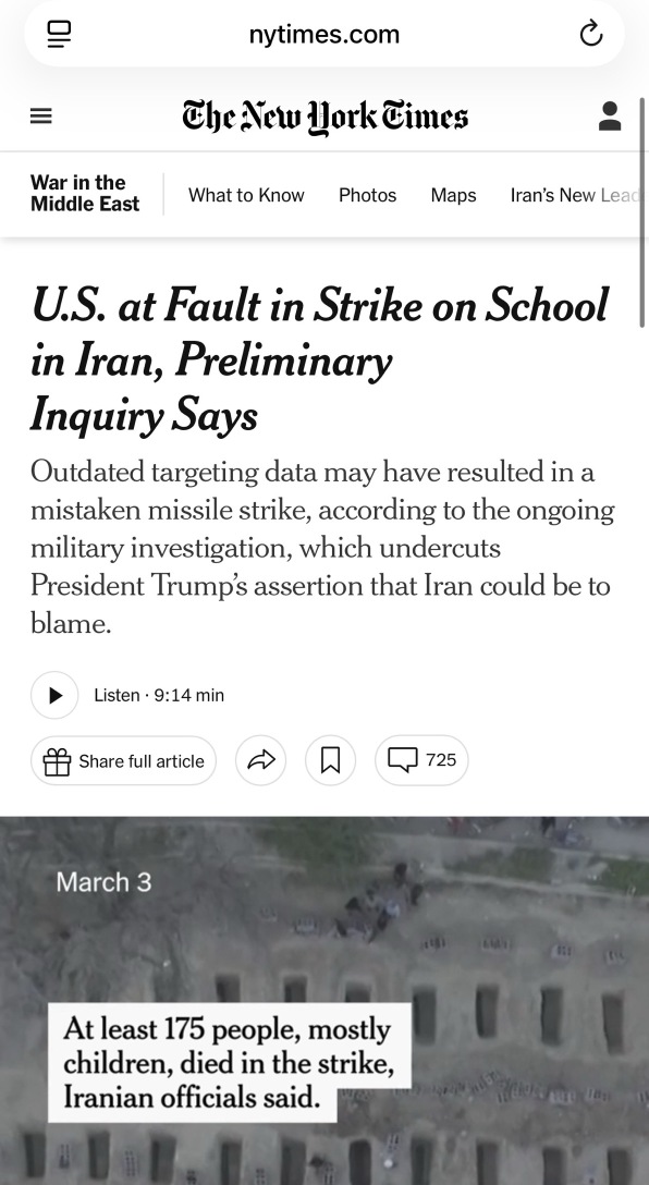 U.S at Fault in Strike on School in Iran, Preliminary Inquiry Says
