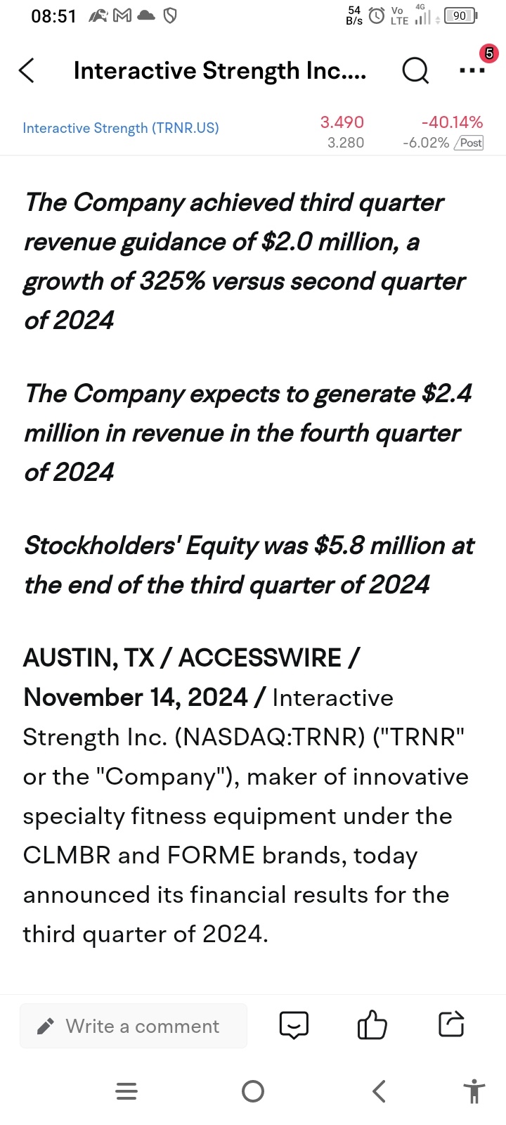 $Interactive Strength (TRNR.US)$ this very good  which is company earning money and in Q4irs be more, most be manipulated the stock but from down its be going d...