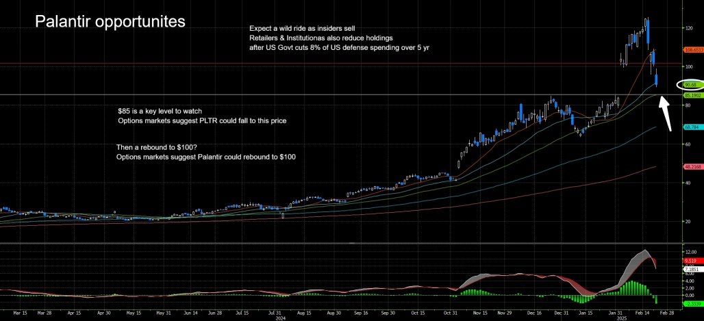 Palantir could fall to $65 before rebounding. Eli Lily is up 14% this year. Alibaba bumps. ASX banks could rebound 