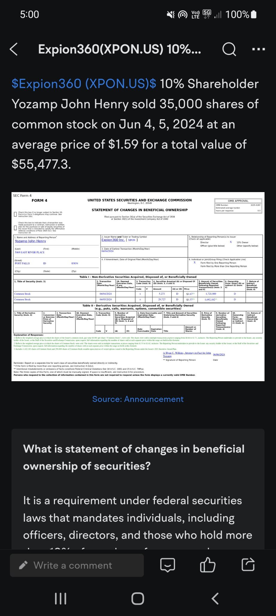 $Expion360 (XPON.US)$ 這家公司以9%左右的估計回收，這樣他們就不必披露，他們在最近收購之前故意這麼做。我們必須堅定持有，不要每天做空以獲取微薄利潤，共同努力取得巨額利潤