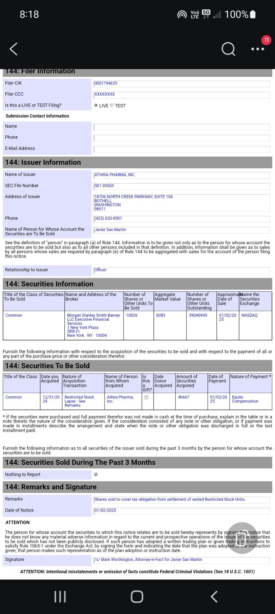 $Athira (ATHA.US)$