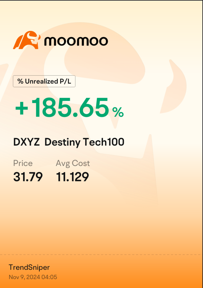 $Destiny Tech100 (DXYZ.US)$ 不確定是誰以37.6美元賣給我股票，使我的平均成本高了9美元。但我很高興接受它們。[調皮]